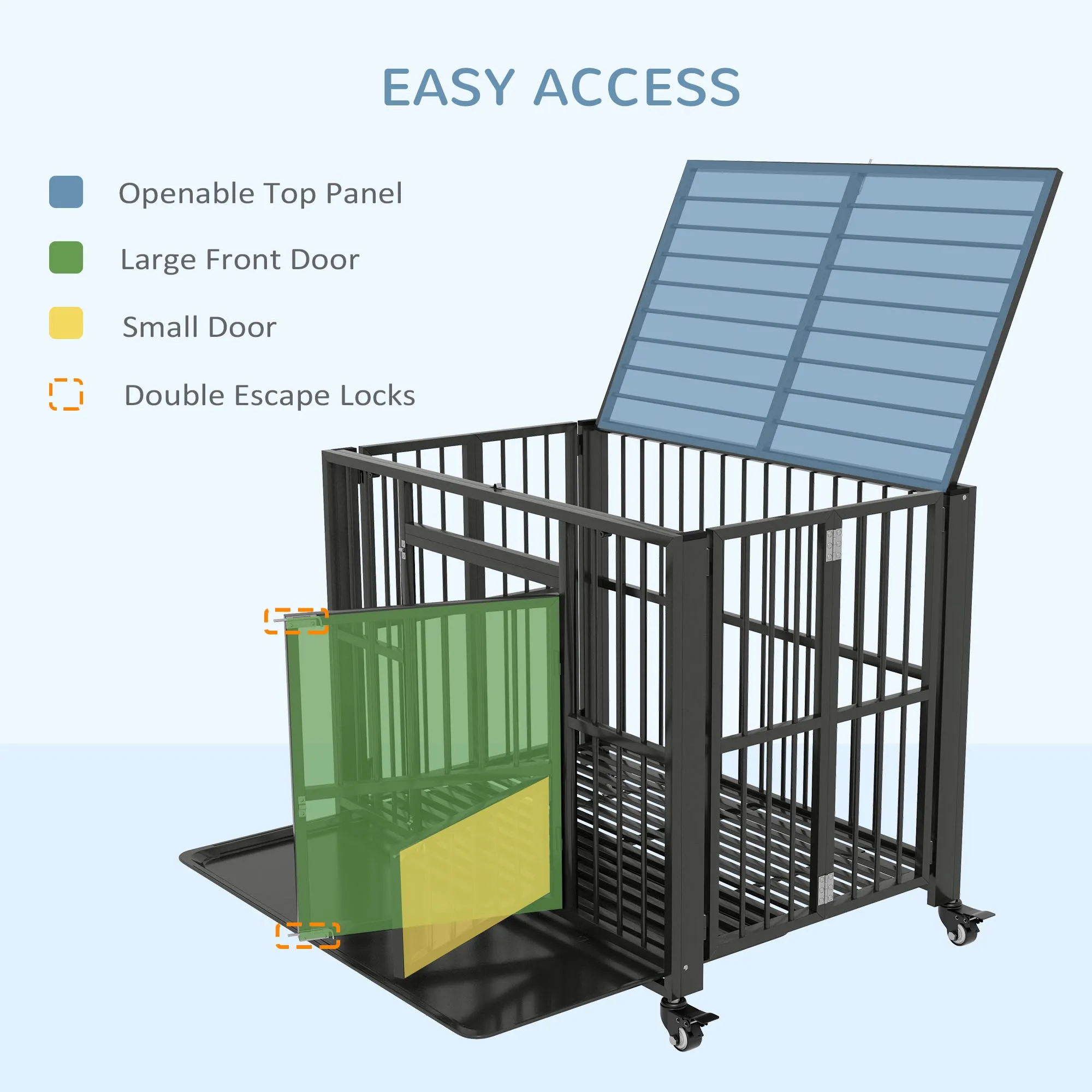 PawHut 43" Foldable Heavy Duty Dog Crate w/ Locks, Removable Tray, Wheels