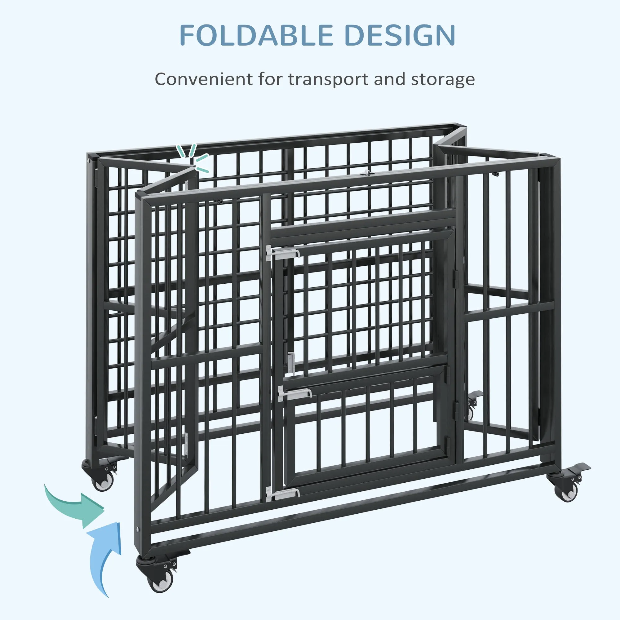 PawHut 43" Foldable Heavy Duty Dog Crate w/ Locks, Removable Tray, Wheels