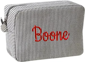 Personalized Custom Embroidered Name Dark Grey Makeup Bags, Travel Toiletry bag, Seersucker Cosmetic Bag for Women Gifts