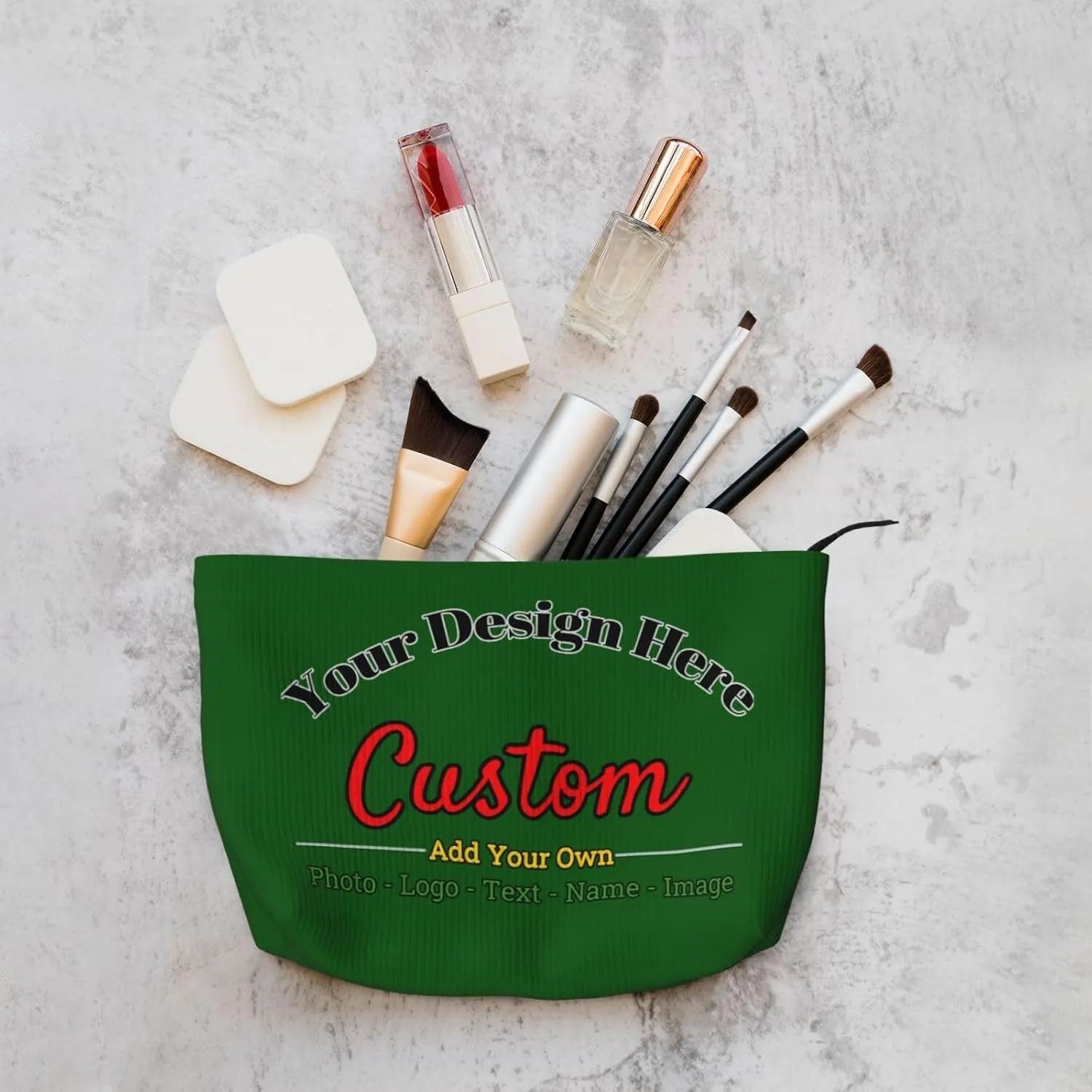 Personalized Custom Makeup Bag Add Your Own Photo Text Name Logo Image Cosmetic Bags Dark Green Customized Gift Women