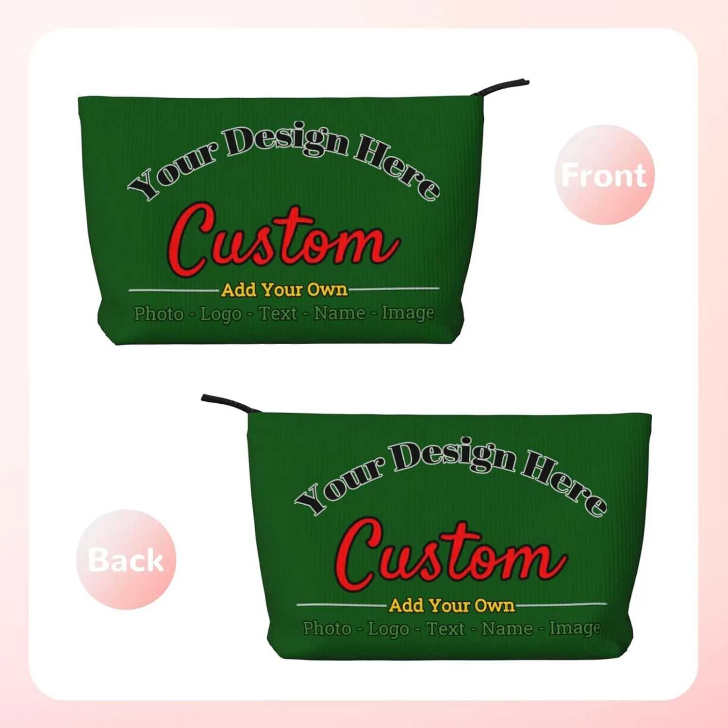 Personalized Custom Makeup Bag Add Your Own Photo Text Name Logo Image Cosmetic Bags Dark Green Customized Gift Women