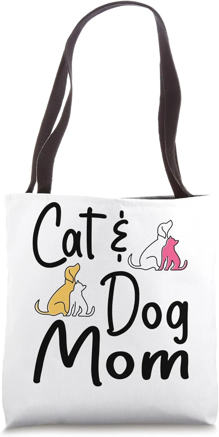 Pet Cat And Dog Mom Tees For Women, Cat Dog Mom Mothers Day Tote Bag