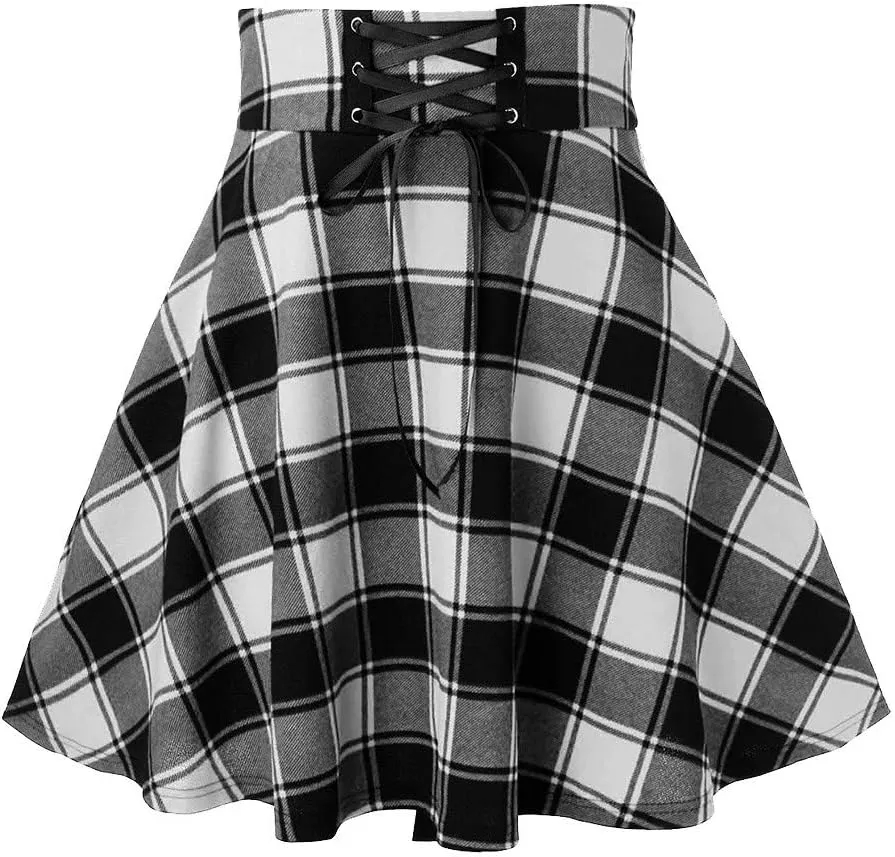 Plaid Pleated Skirt for Girls Women's Sexy High Waisted A-line Mini Skirts Tartan Skater Frenulum Short Skirt Dress