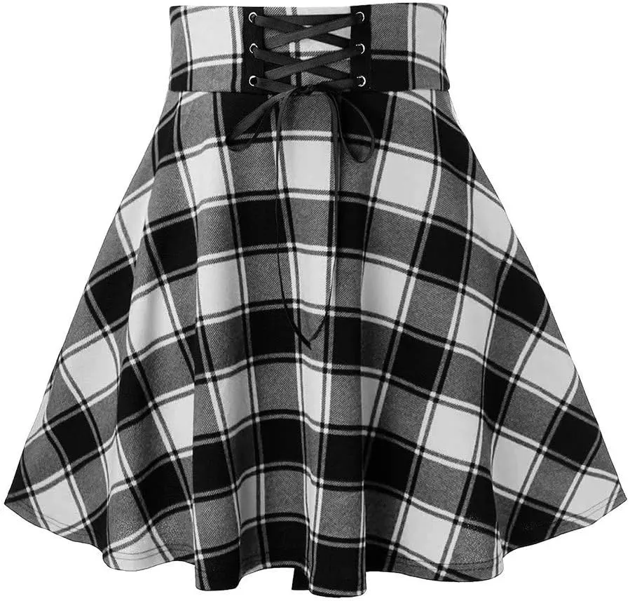 Plaid Pleated Skirt for Girls Women's Sexy High Waisted A-line Mini Skirts Tartan Skater Frenulum Short Skirt Dress