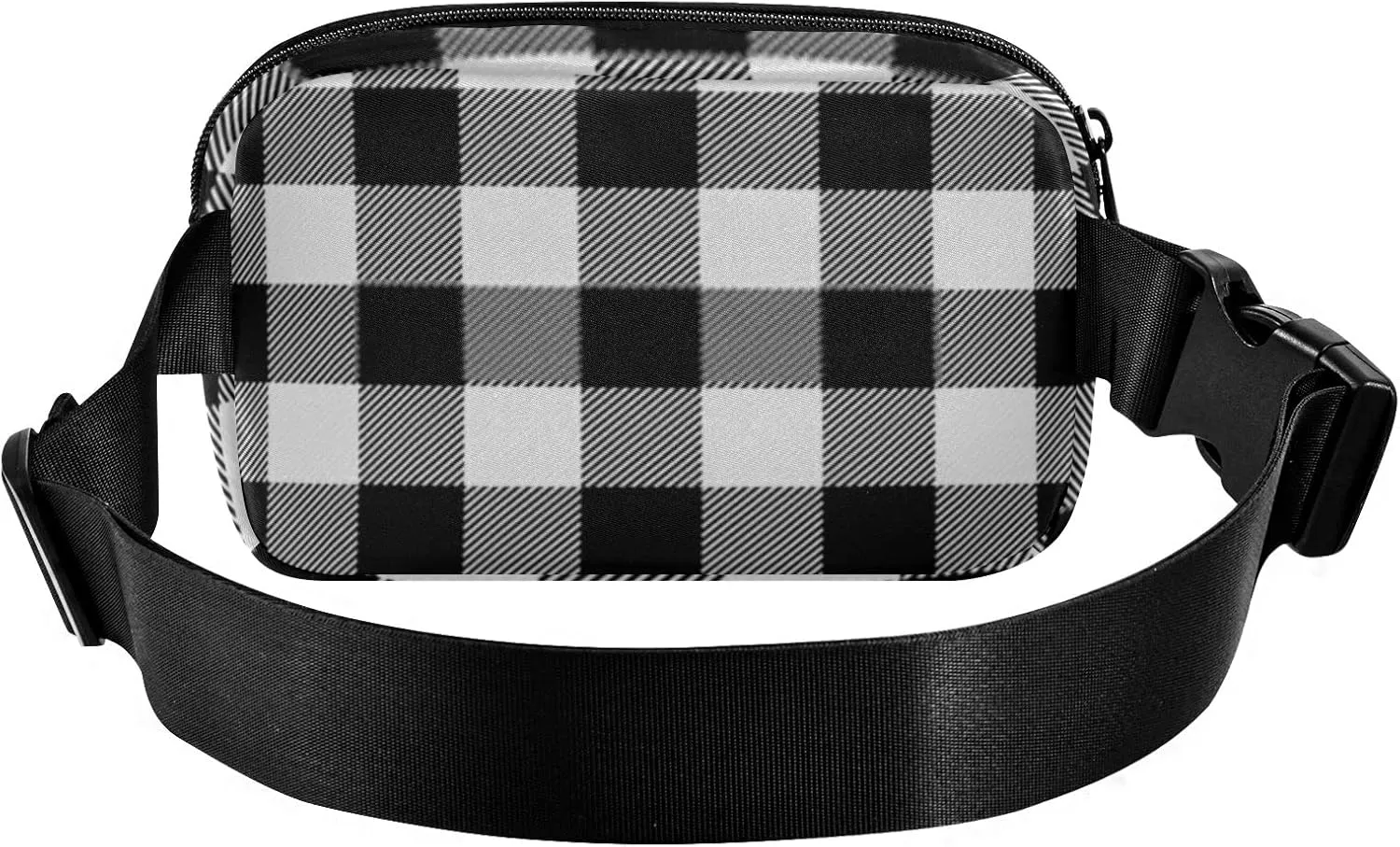 Plaid White Black Fanny Packs for Women Crossbody Bags Everywhere Belt Bag with Adjustable Strap Fashion Waist Pack for Travel Daily Running