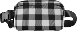 Plaid White Black Fanny Packs for Women Crossbody Bags Everywhere Belt Bag with Adjustable Strap Fashion Waist Pack for Travel Daily Running