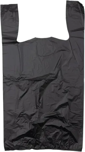 Plastic Bag-Black Plain Embossed T-Shirt Bag 11.5"x6.5"x21.5" 13 mic - 1000 bags/case