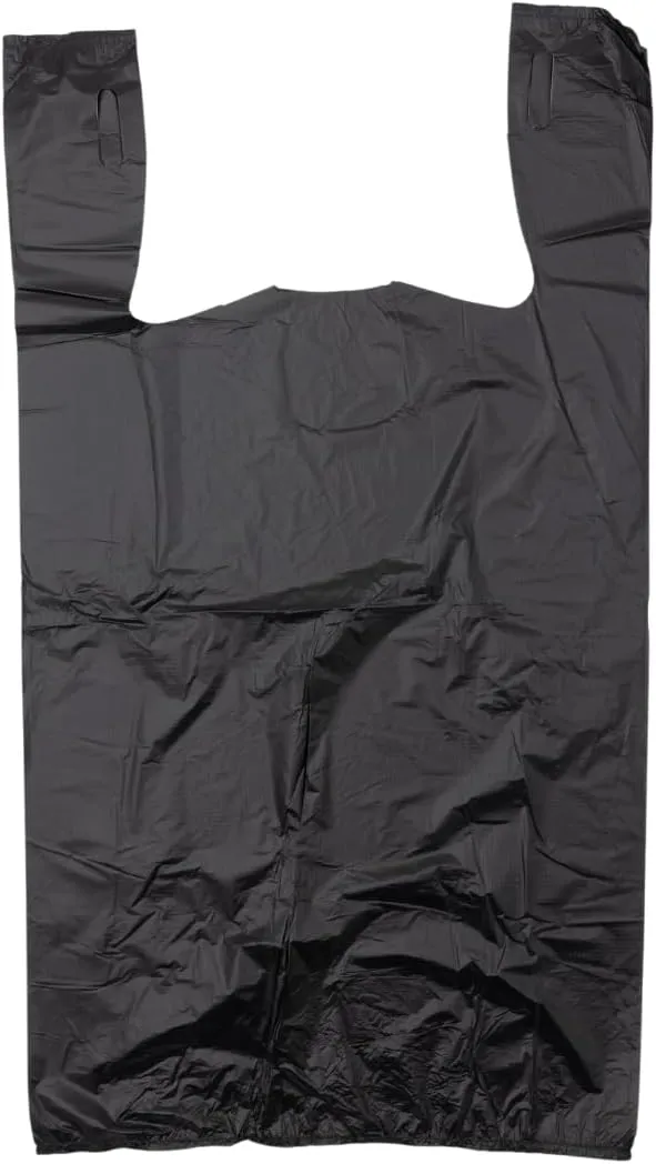Plastic Bag-Black Plain Embossed T-Shirt Bag 11.5"x6.5"x21.5" 13 mic - 1000 bags/case