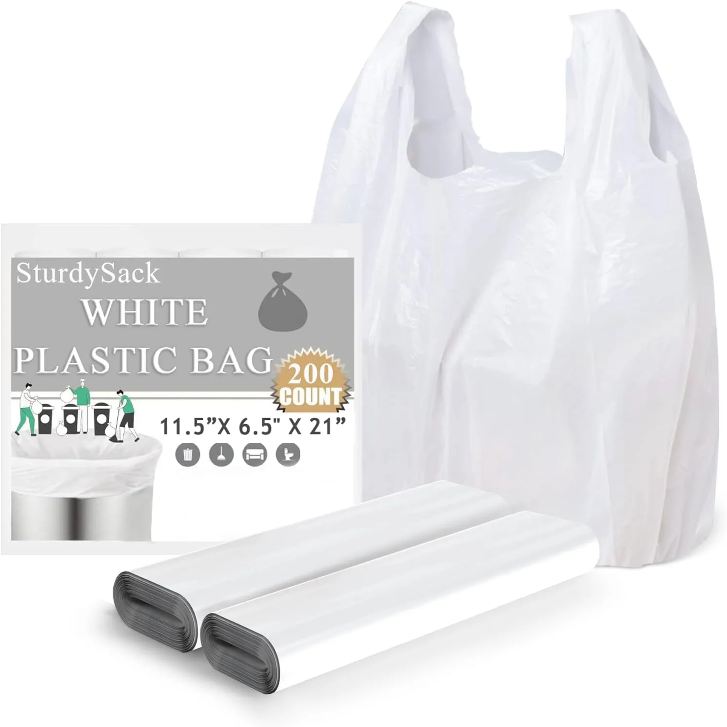 Plastic Bags, (11.5x 6.5" x 21)(2000Pack) White Plastic Shopping Bags with Handles for Small Business Grocery T Shirt Bag Reusable and Disposable Supermarket Bag in Bulk