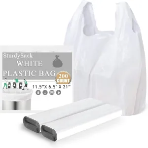 Plastic Bags, (11.5x 6.5" x 21)(2000Pack) White Plastic Shopping Bags with Handles for Small Business Grocery T Shirt Bag Reusable and Disposable Supermarket Bag in Bulk
