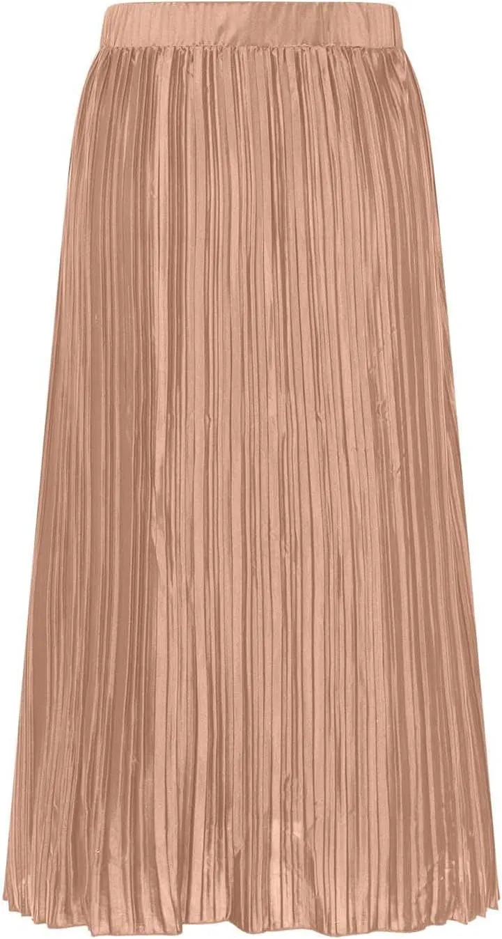 Pleated Midi Skirt for Women Elastic High Waisted Side Slit Thigh Skirts Casual Summer Solid Fashion A line Skirt