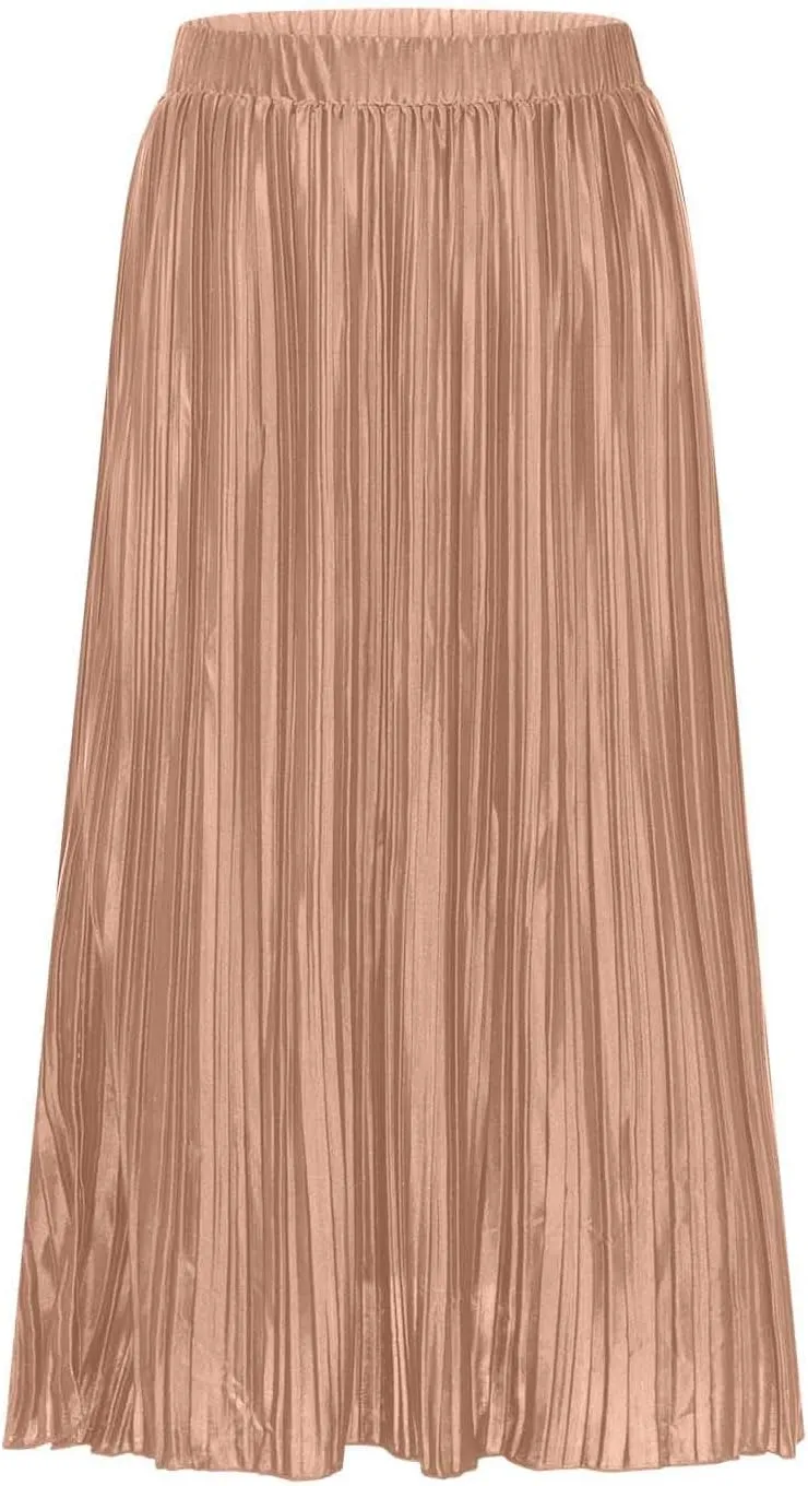 Pleated Midi Skirt for Women Elastic High Waisted Side Slit Thigh Skirts Casual Summer Solid Fashion A line Skirt