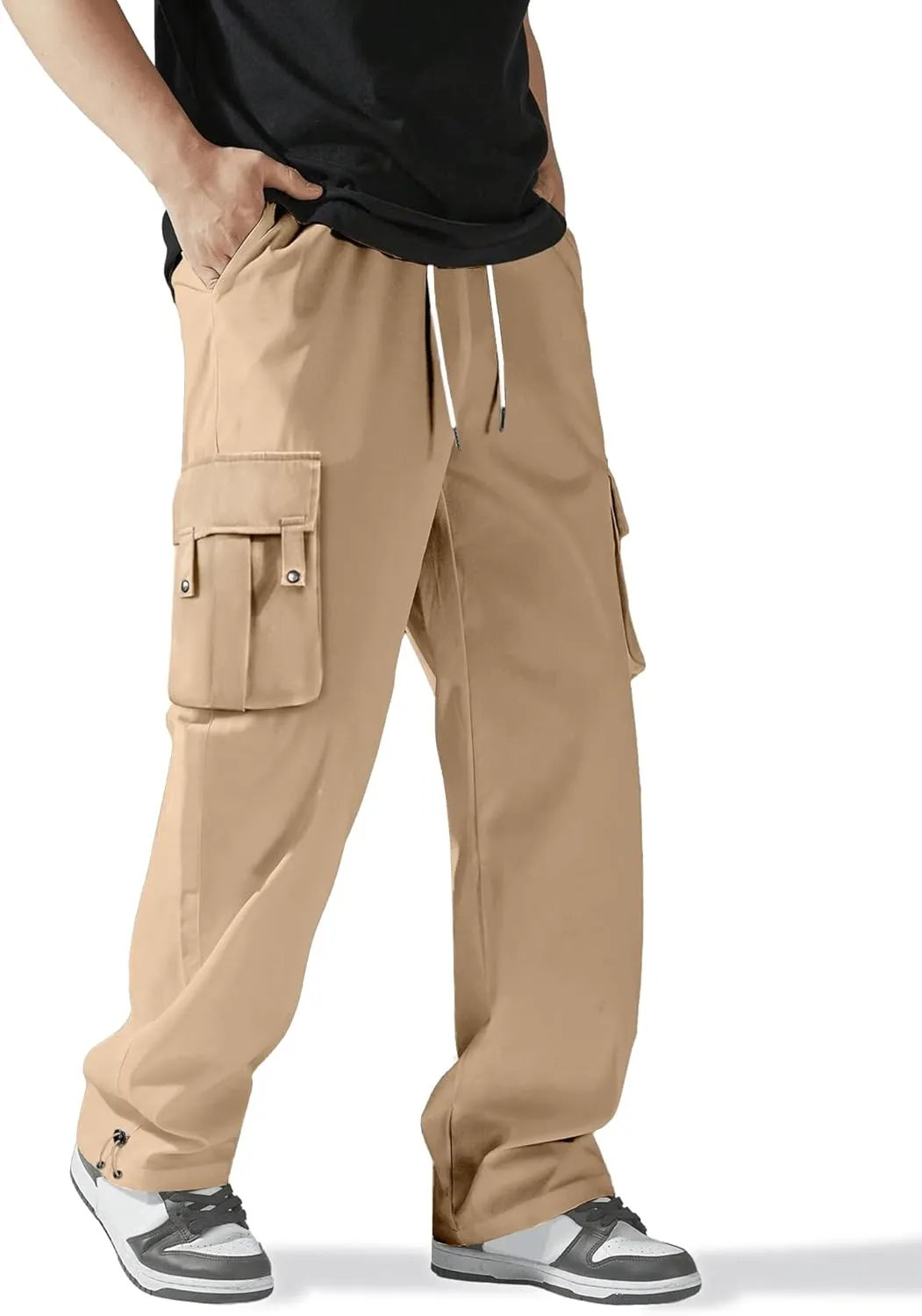 PLEPAN Men's Casual Cargo Pants Stretch Sweatpants Streetwear Trousers Hiking Drawstring Elastic Waist Workout Joggers