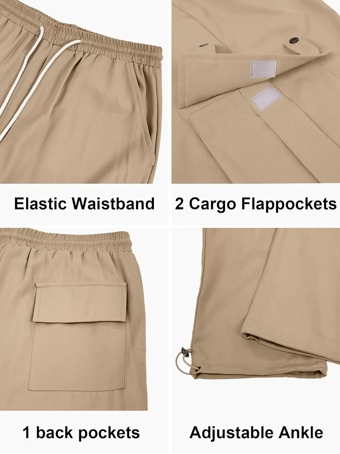 PLEPAN Men's Casual Cargo Pants Stretch Sweatpants Streetwear Trousers Hiking Drawstring Elastic Waist Workout Joggers