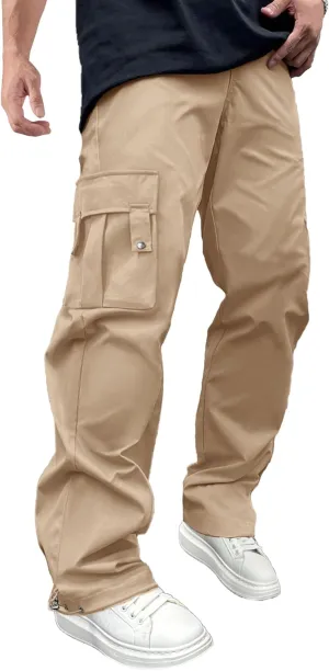 PLEPAN Men's Casual Cargo Pants Stretch Sweatpants Streetwear Trousers Hiking Drawstring Elastic Waist Workout Joggers