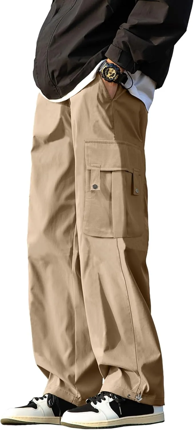 PLEPAN Men's Casual Cargo Pants Stretch Sweatpants Streetwear Trousers Hiking Drawstring Elastic Waist Workout Joggers