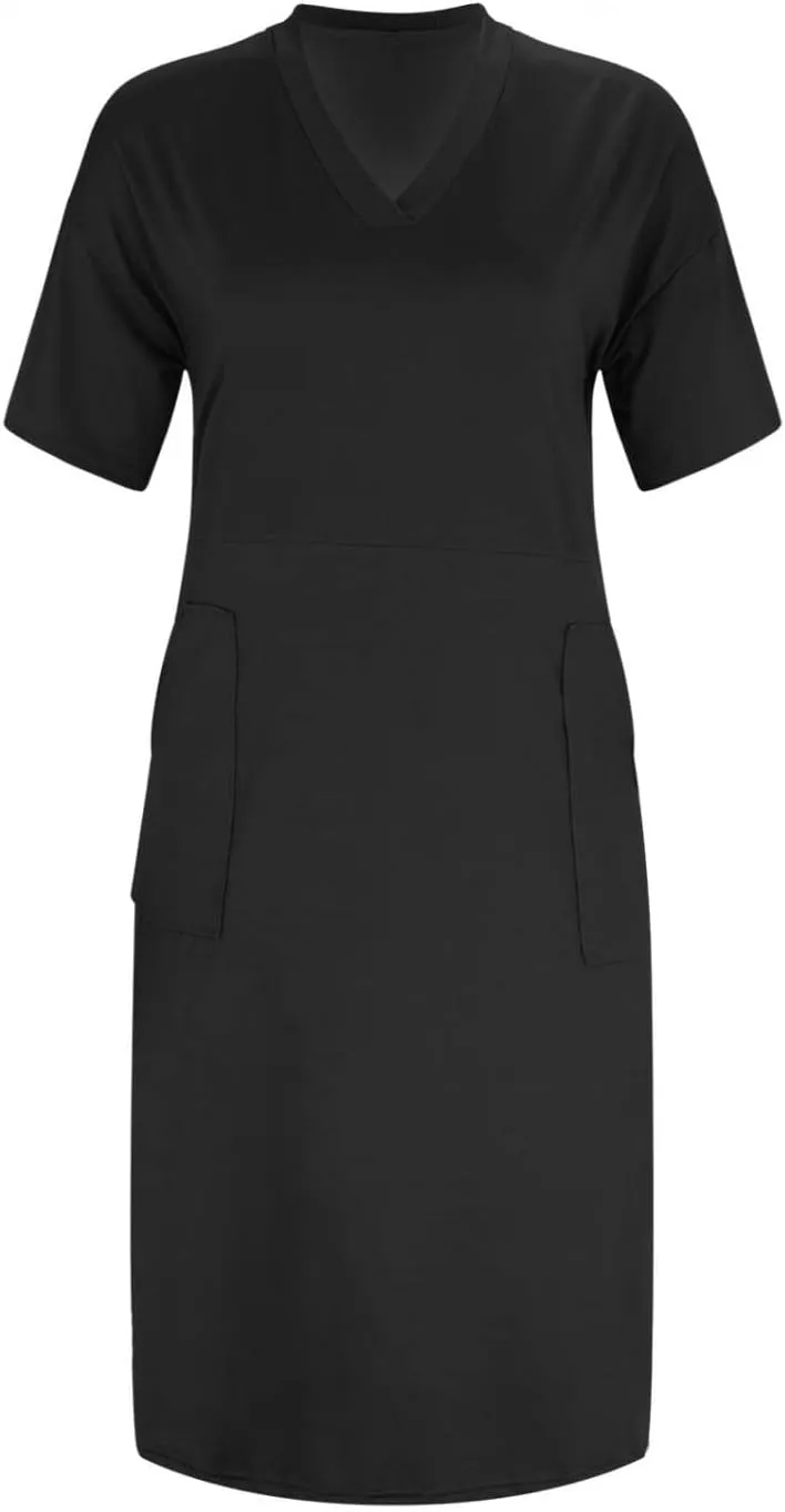Plus Size Dresses for Curvy Women 2025 Oversized V Neck Short Sleeve Midi Dress Casual Summer T Shirt Dress w/Pockets