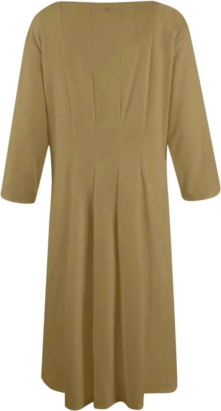 Plus Size Dresses for Curvy Women Casual Loose Trendy Crew Neck 3/4 Sleeve Solid Midi Dress Plus Size, S-3XL