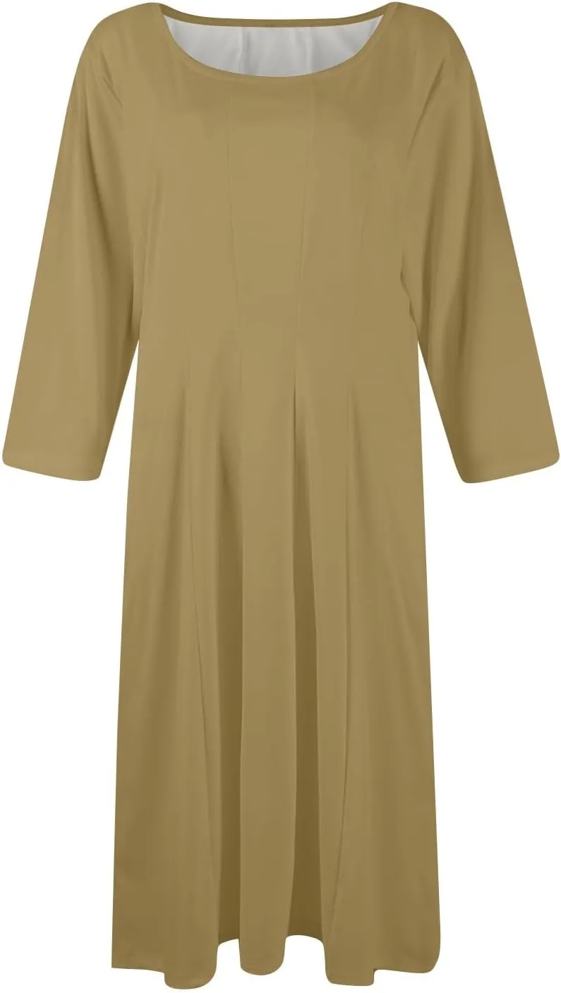 Plus Size Dresses for Curvy Women Casual Loose Trendy Crew Neck 3/4 Sleeve Solid Midi Dress Plus Size, S-3XL