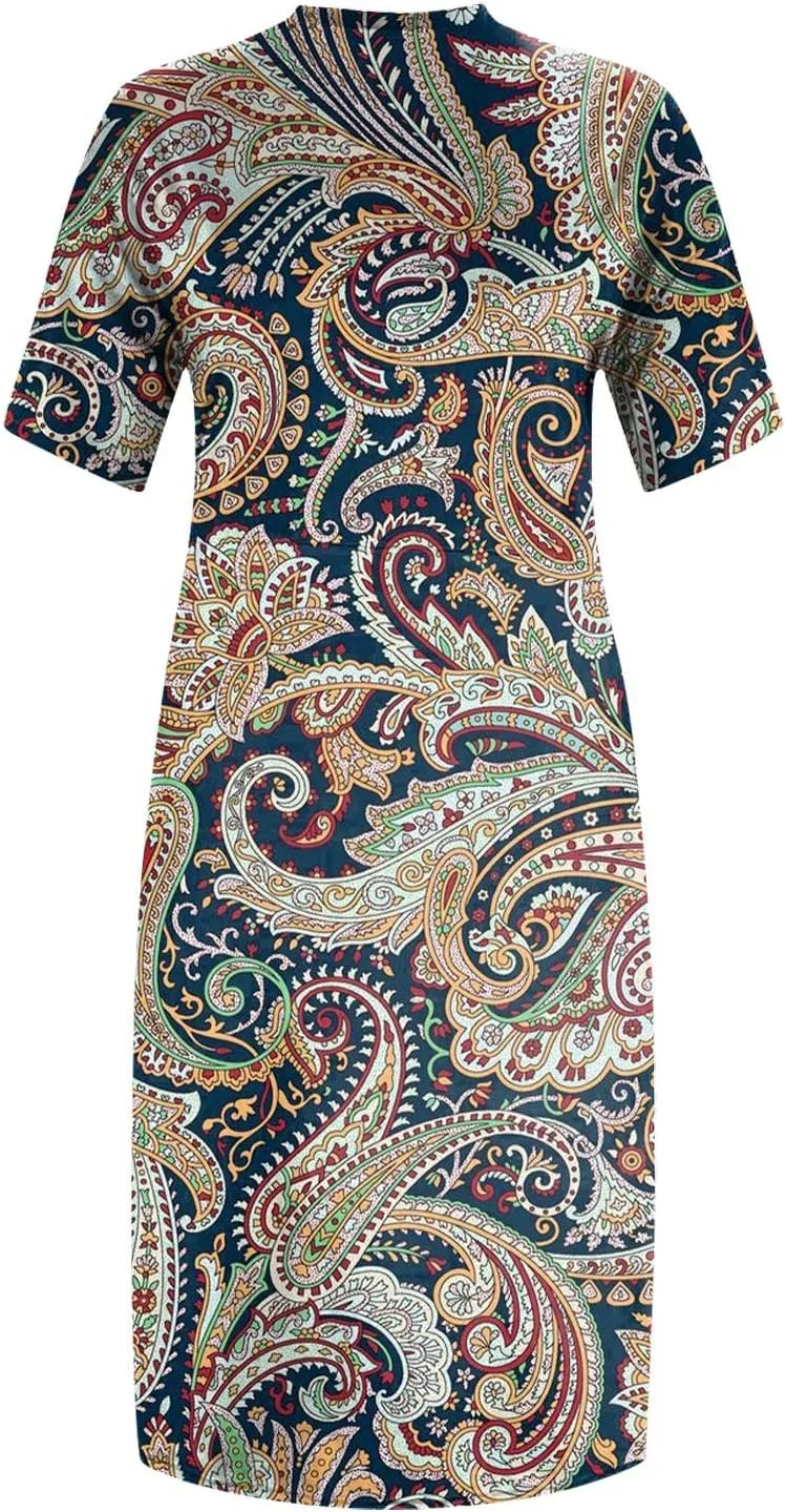 Plus Size Dresses for Curvy Women,2024 Summer Casual V Neck Short Sleeve T Shirt Dress with Pockets Daily Midi Dress