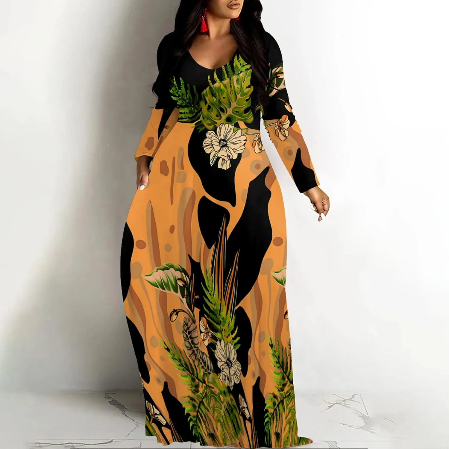 Plus Size Maxi Long Dress Sexy Outfits for Women Printed Loose Cute Dress