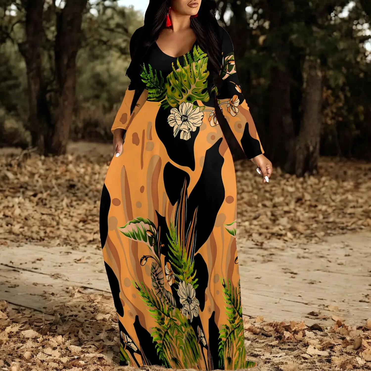 Plus Size Maxi Long Dress Sexy Outfits for Women Printed Loose Cute Dress