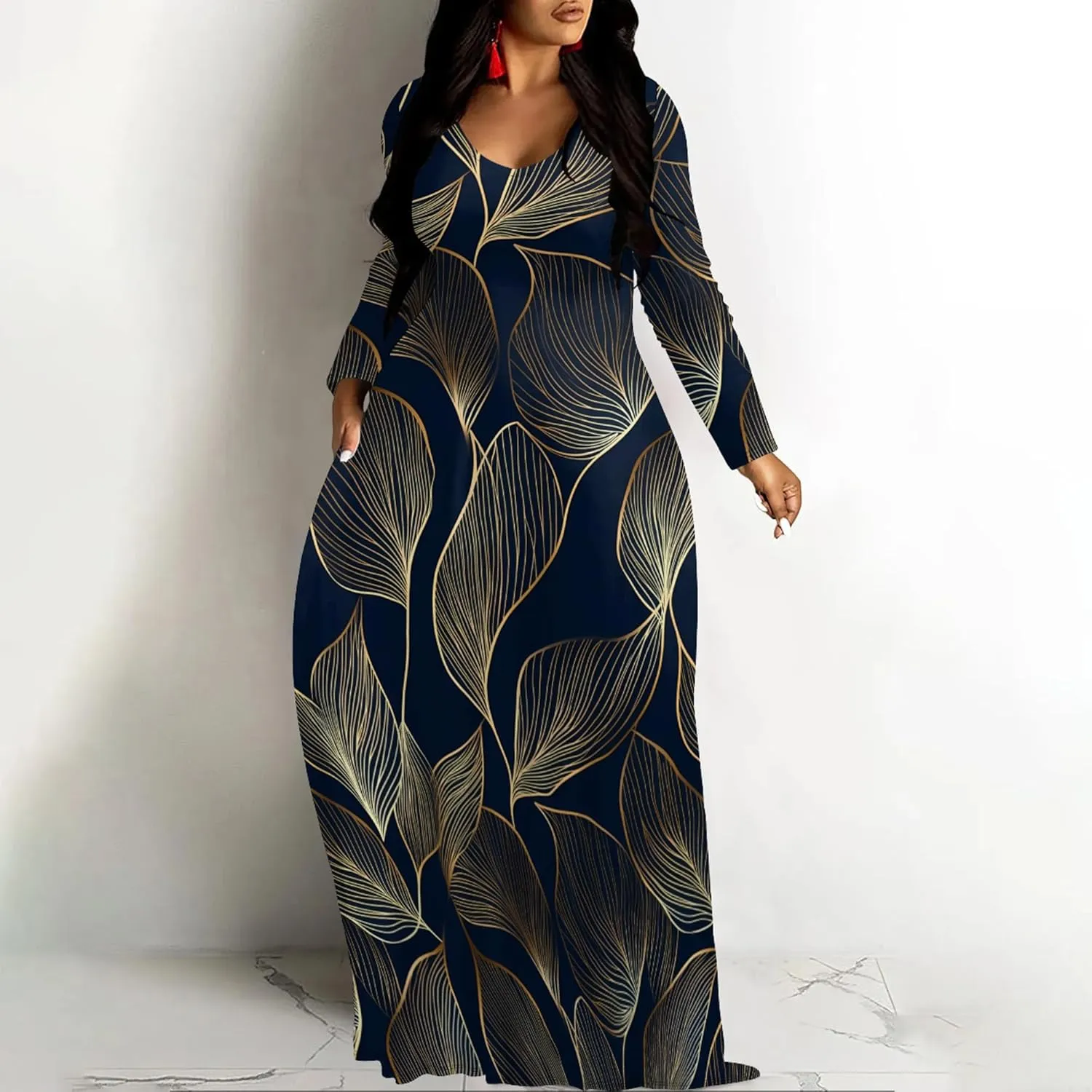 Plus Size Maxi Long Dress Sexy Outfits for Women Printed Loose Cute Dress