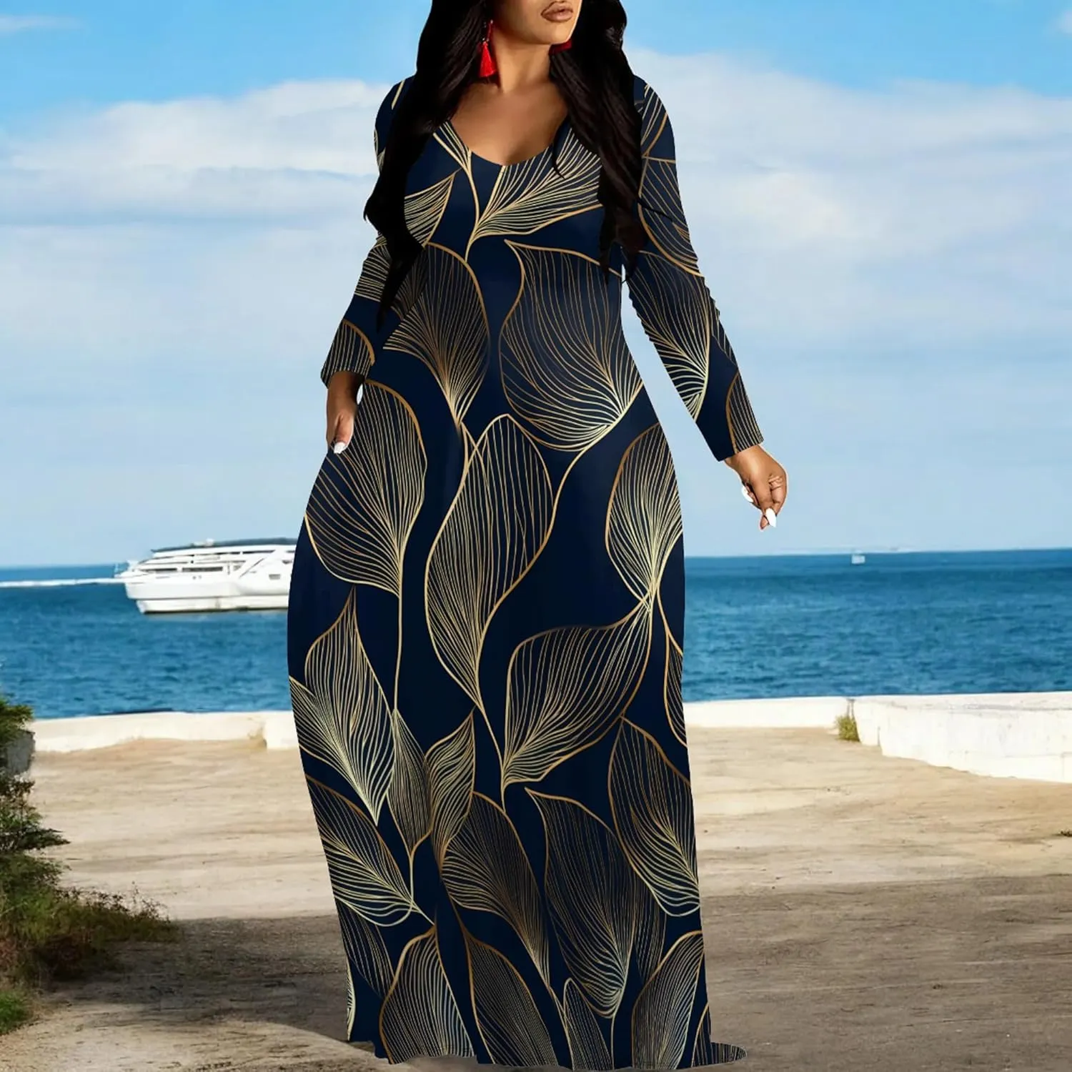 Plus Size Maxi Long Dress Sexy Outfits for Women Printed Loose Cute Dress