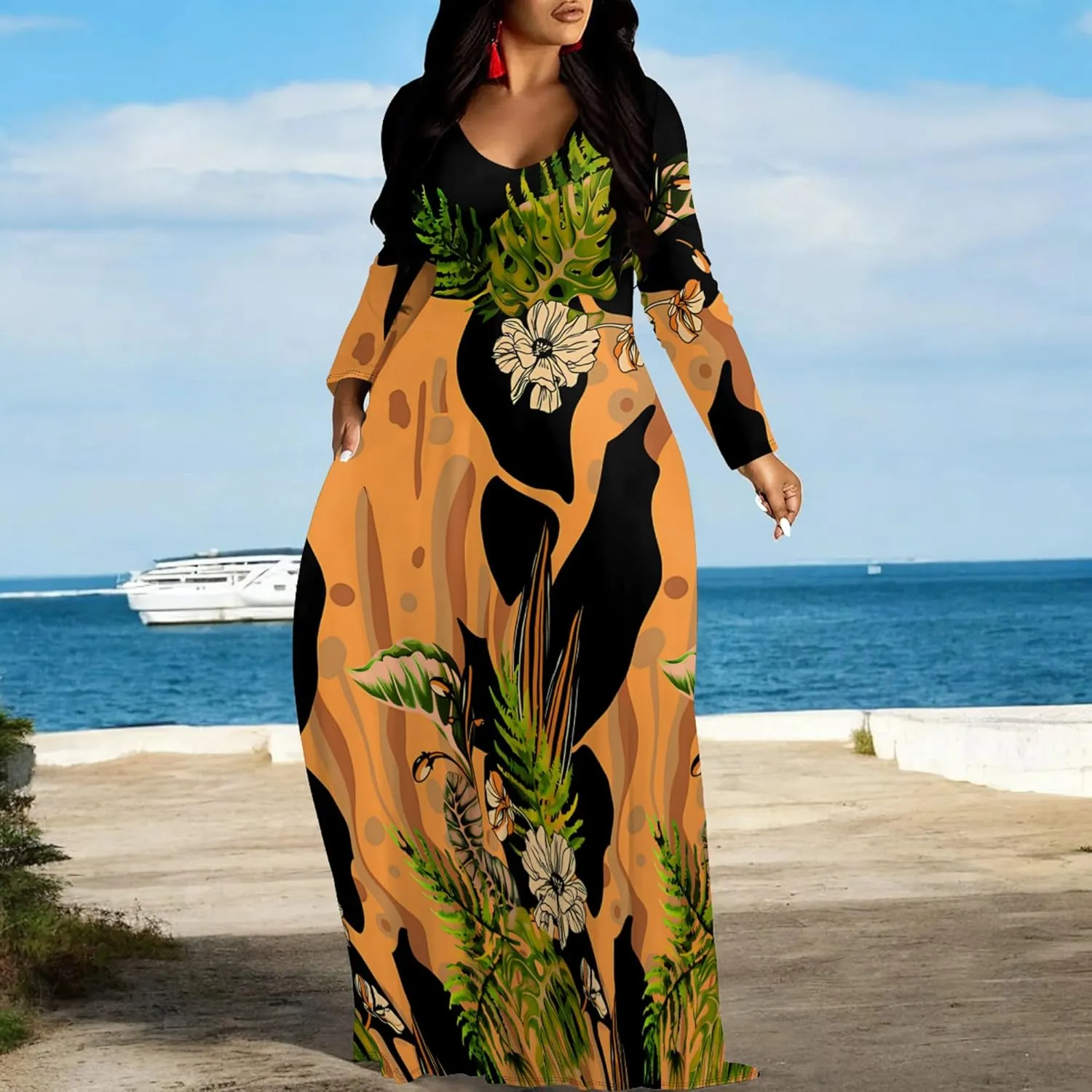 Plus Size Maxi Long Dress Sexy Outfits for Women Printed Loose Cute Dress