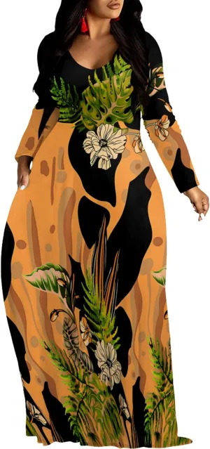 Plus Size Maxi Long Dress Sexy Outfits for Women Printed Loose Cute Dress