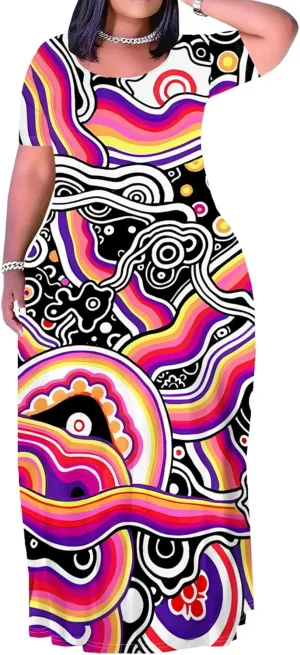 Plus Size Maxi Summer Dress 90 s Outfits for Women Neon Loose Cute Dress