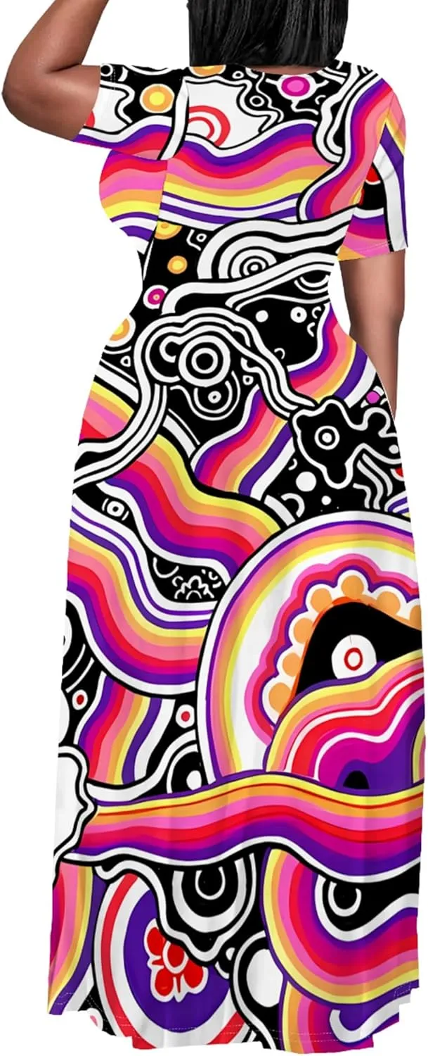 Plus Size Maxi Summer Dress 90 s Outfits for Women Neon Loose Cute Dress