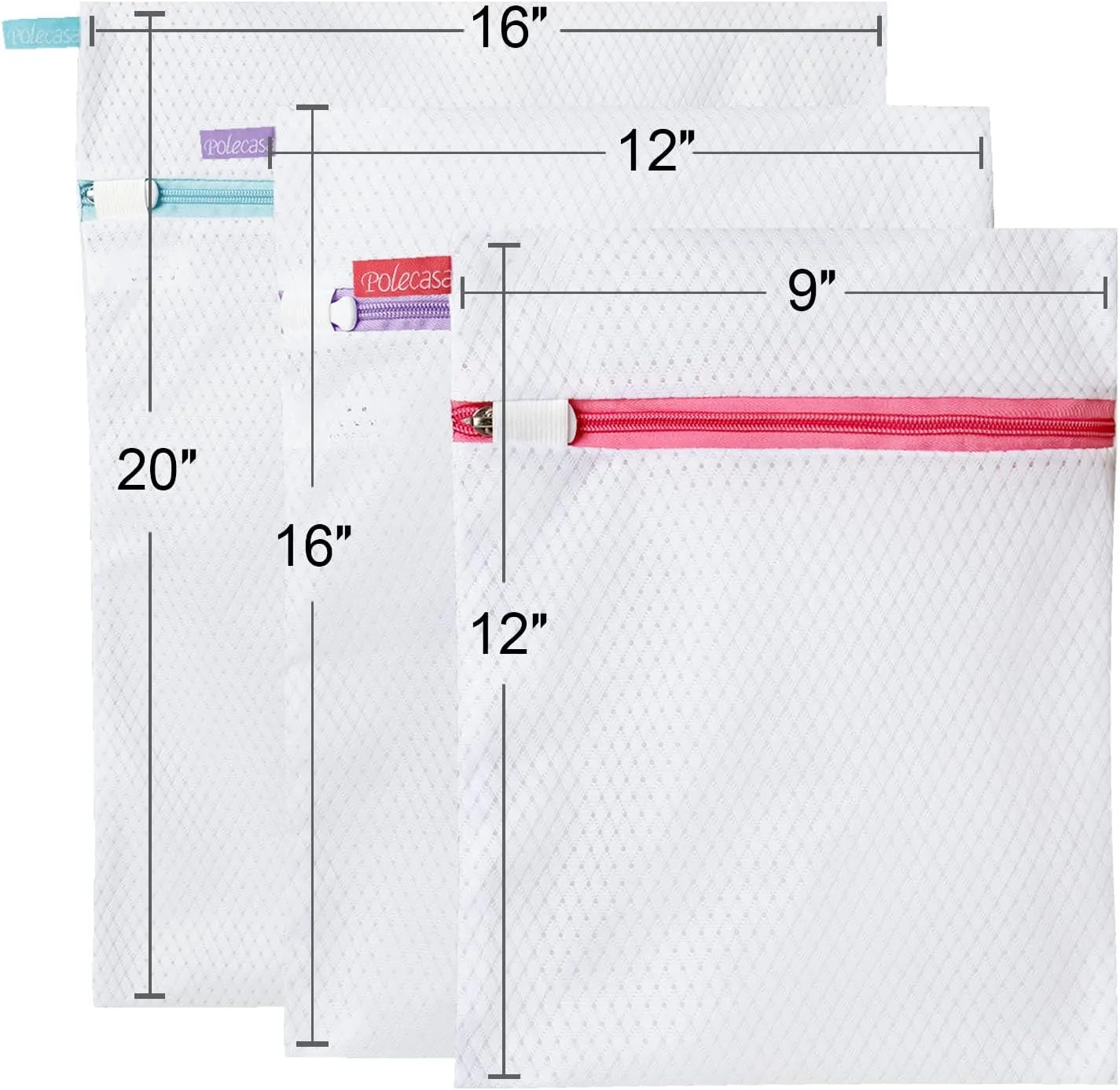 Polecasa Premium 125g Diamond Mesh Laundry Bags with Sturdy Zipper for Delicates - 3 Pack Durable Laundry Wash Bags - Protect Clothes in Washing Machine - 1 Large, 1 Medium, 1 Small