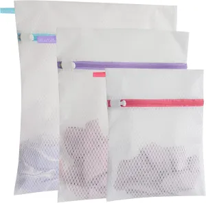Polecasa Premium 125g Diamond Mesh Laundry Bags with Sturdy Zipper for Delicates - 3 Pack Durable Laundry Wash Bags - Protect Clothes in Washing Machine - 1 Large, 1 Medium, 1 Small