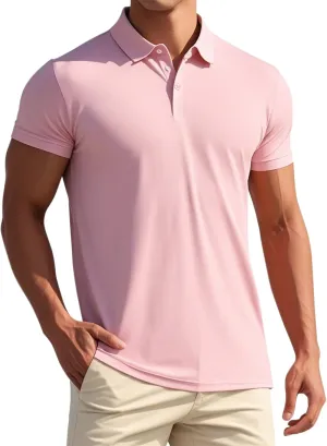 Polo Shirts Short Sleeve Polo Tees Slim Fit Solid Stretch Golf Shirt
