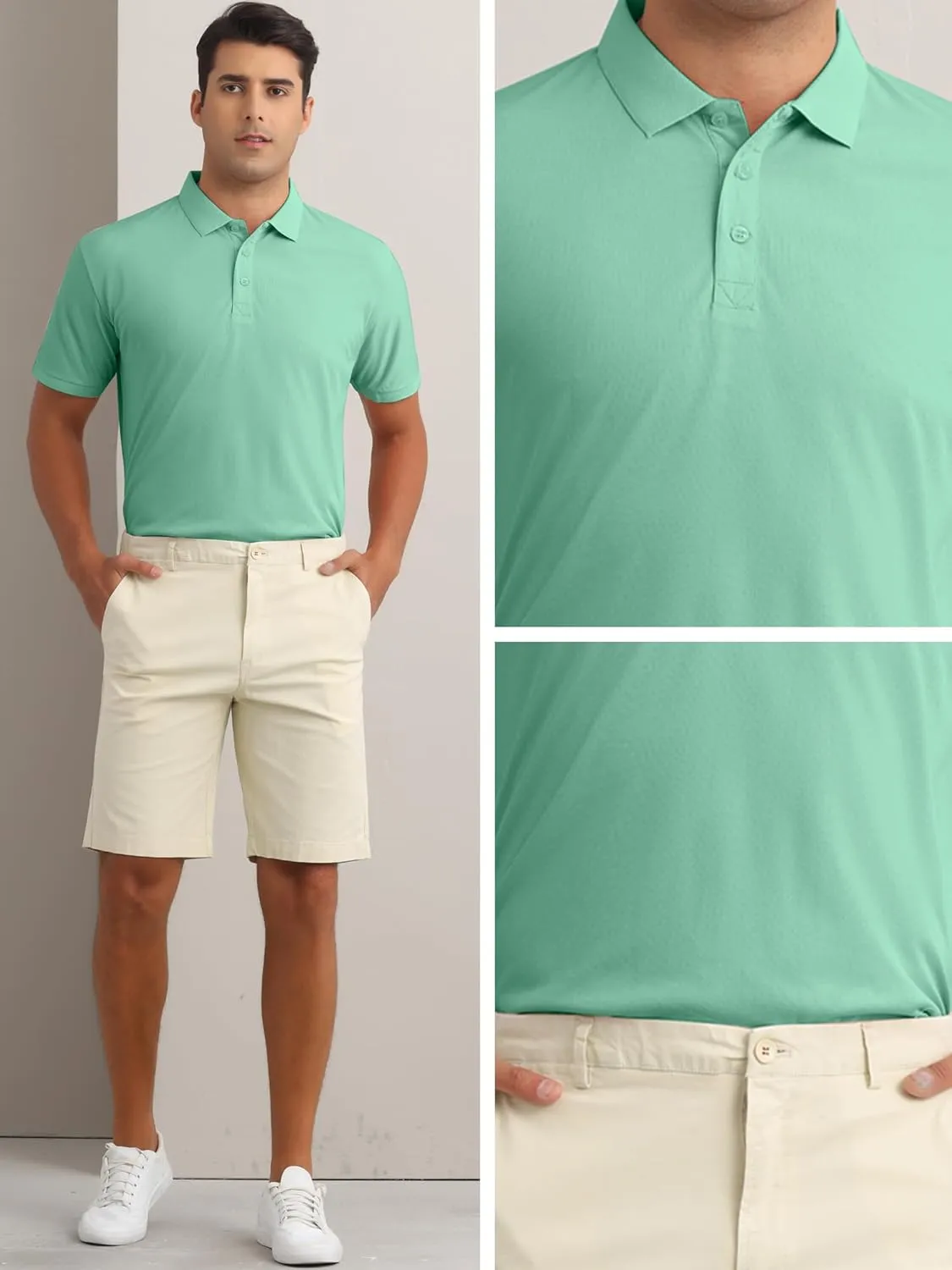 Polo Shirts Short Sleeve Polo Tees Slim Fit Solid Stretch Golf Shirt