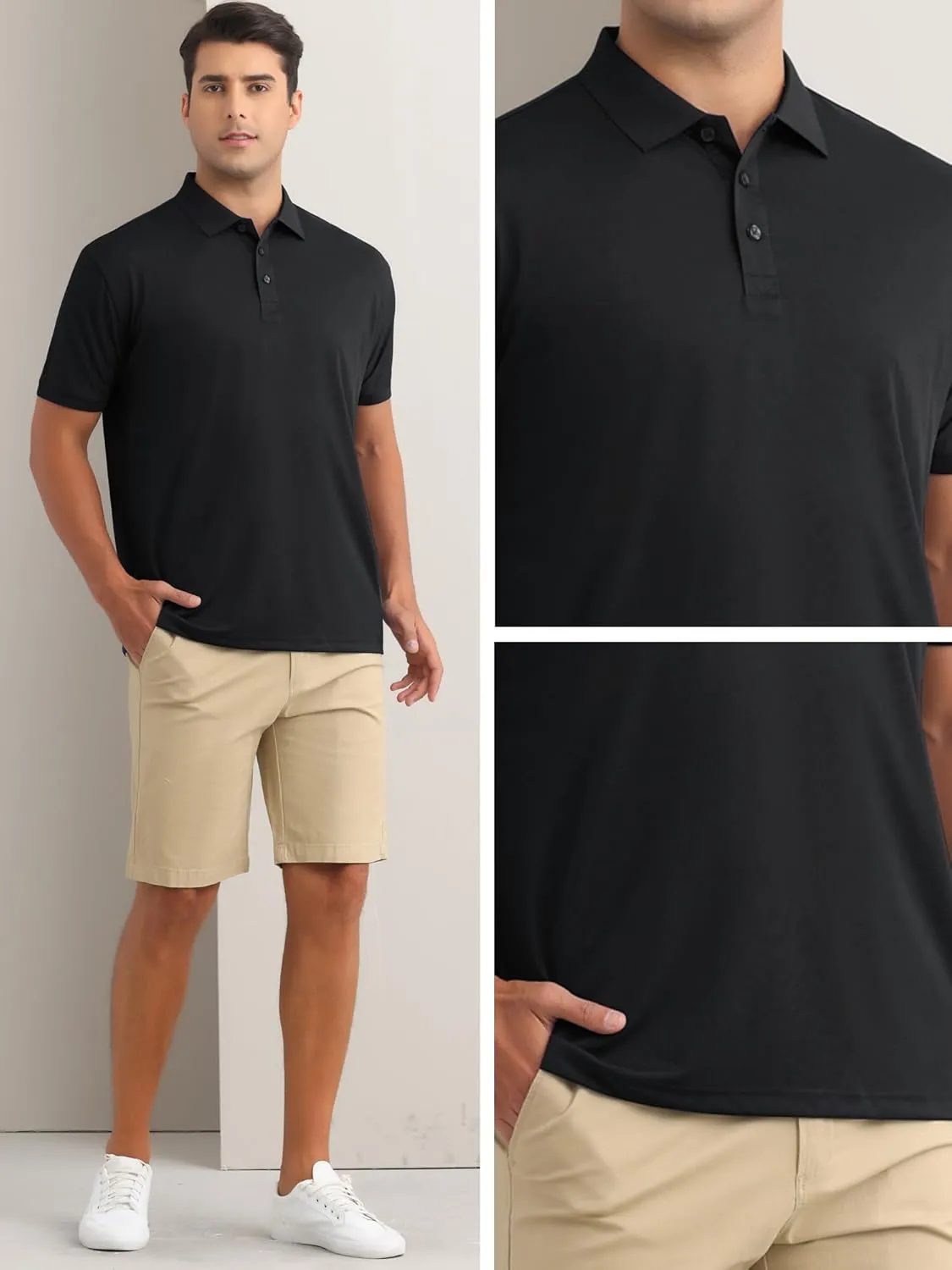 Polo Shirts Short Sleeve Polo Tees Slim Fit Solid Stretch Golf Shirt