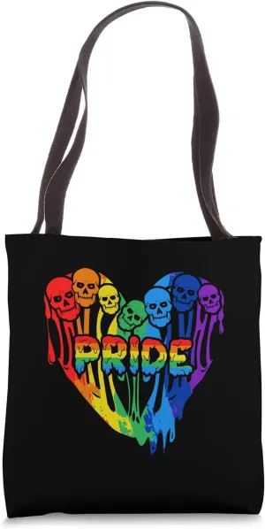 Pride Rainbow Heart Funny Group Colorful Skulls Proud LGBT Tote Bag
