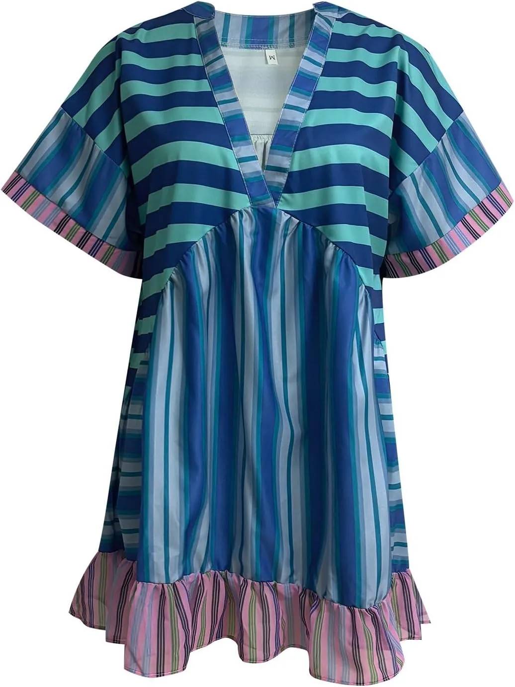 PTOLOCIF Boho Dresses for Women Summer Y2k Babydoll Flowy Dress Ruffle Mini Dress Deep V-Neck Casual Short Dress Sundress