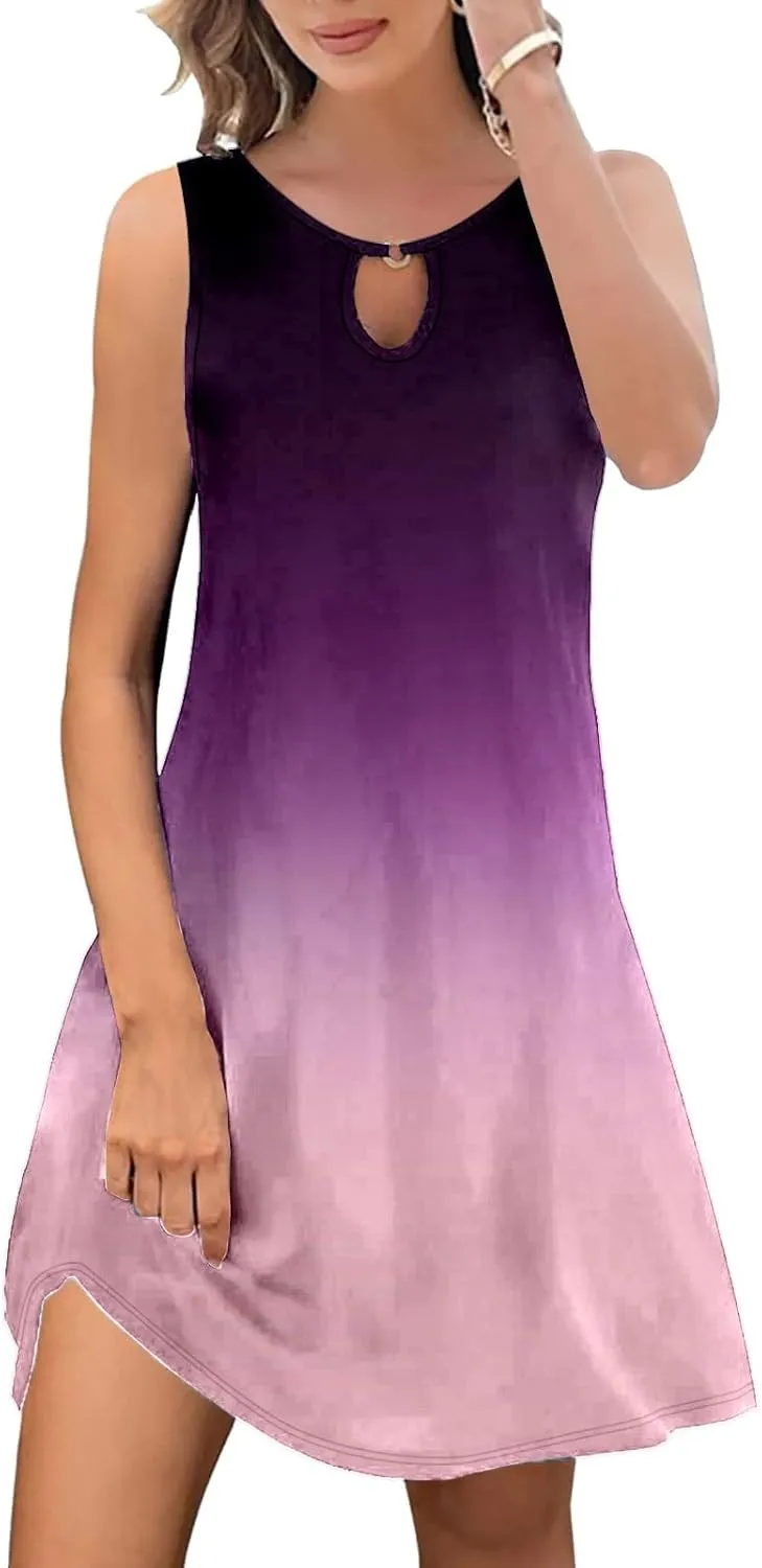 PTOLOCIF Summer Dresses for Trendy Boho Floral Print Cover Up Crew Neck Sleeveless Sundresses Size 16 Evening Gown