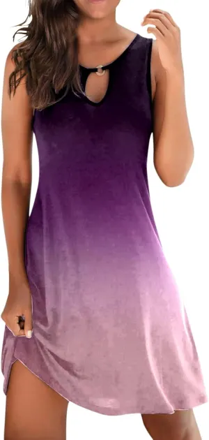 PTOLOCIF Summer Dresses for Trendy Boho Floral Print Cover Up Crew Neck Sleeveless Sundresses Size 16 Evening Gown