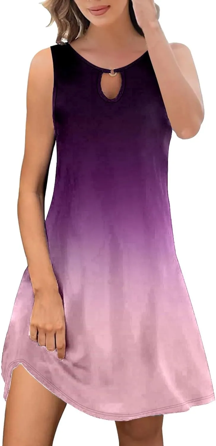 PTOLOCIF Summer Dresses for Trendy Boho Floral Print Cover Up Crew Neck Sleeveless Sundresses Size 16 Evening Gown