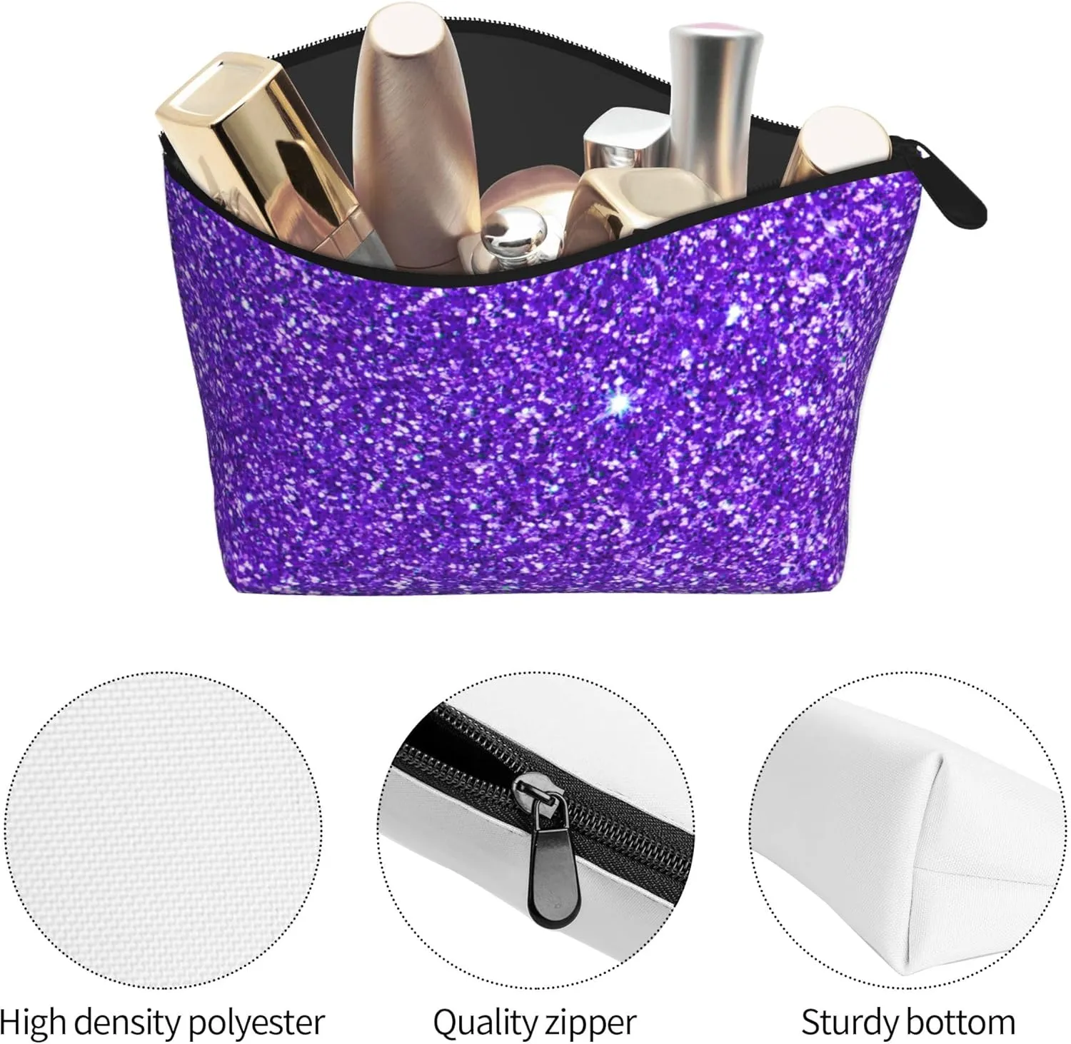 purple Glitter Sparkle texture Cosmetic Bags For Women Small Makeup Bag For Purse Travel Toiletry Bag Accessories Organizer Zipper Pouch Gift Idea