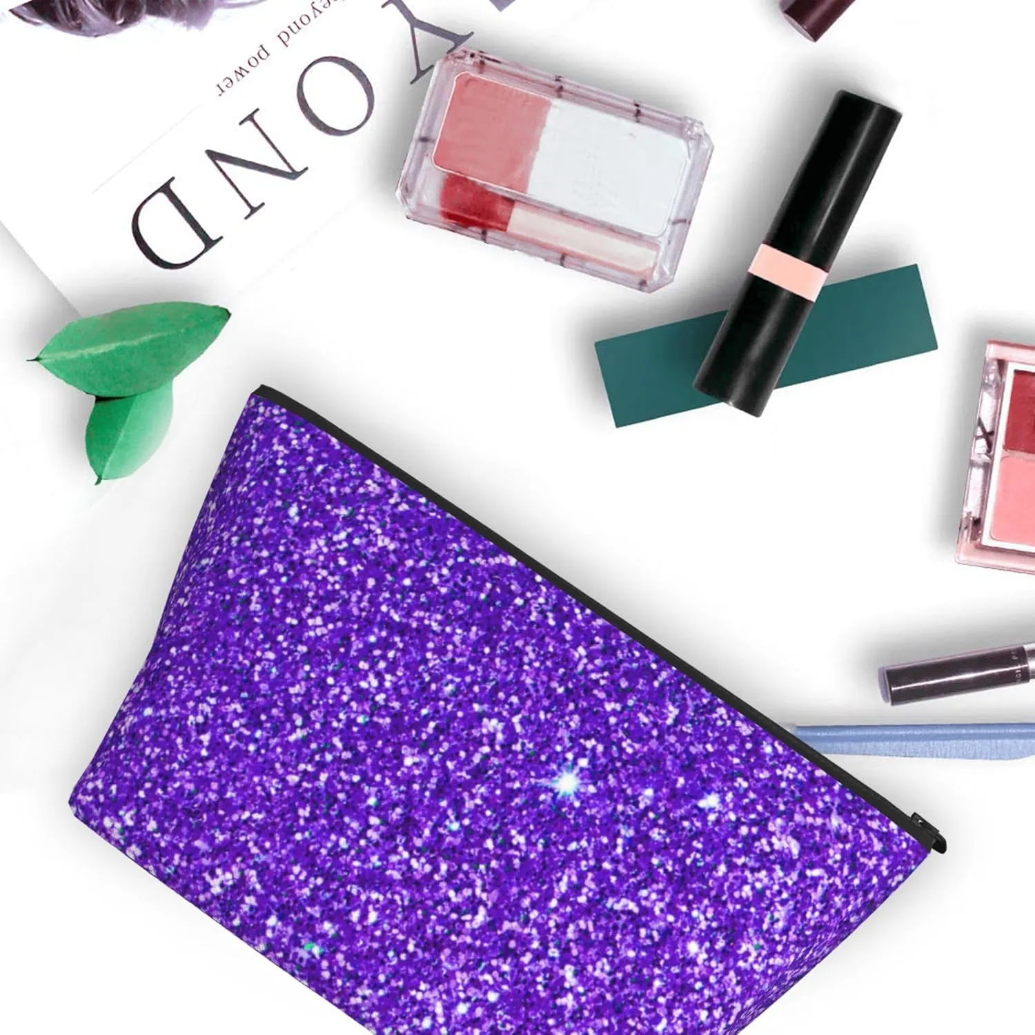 purple Glitter Sparkle texture Cosmetic Bags For Women Small Makeup Bag For Purse Travel Toiletry Bag Accessories Organizer Zipper Pouch Gift Idea