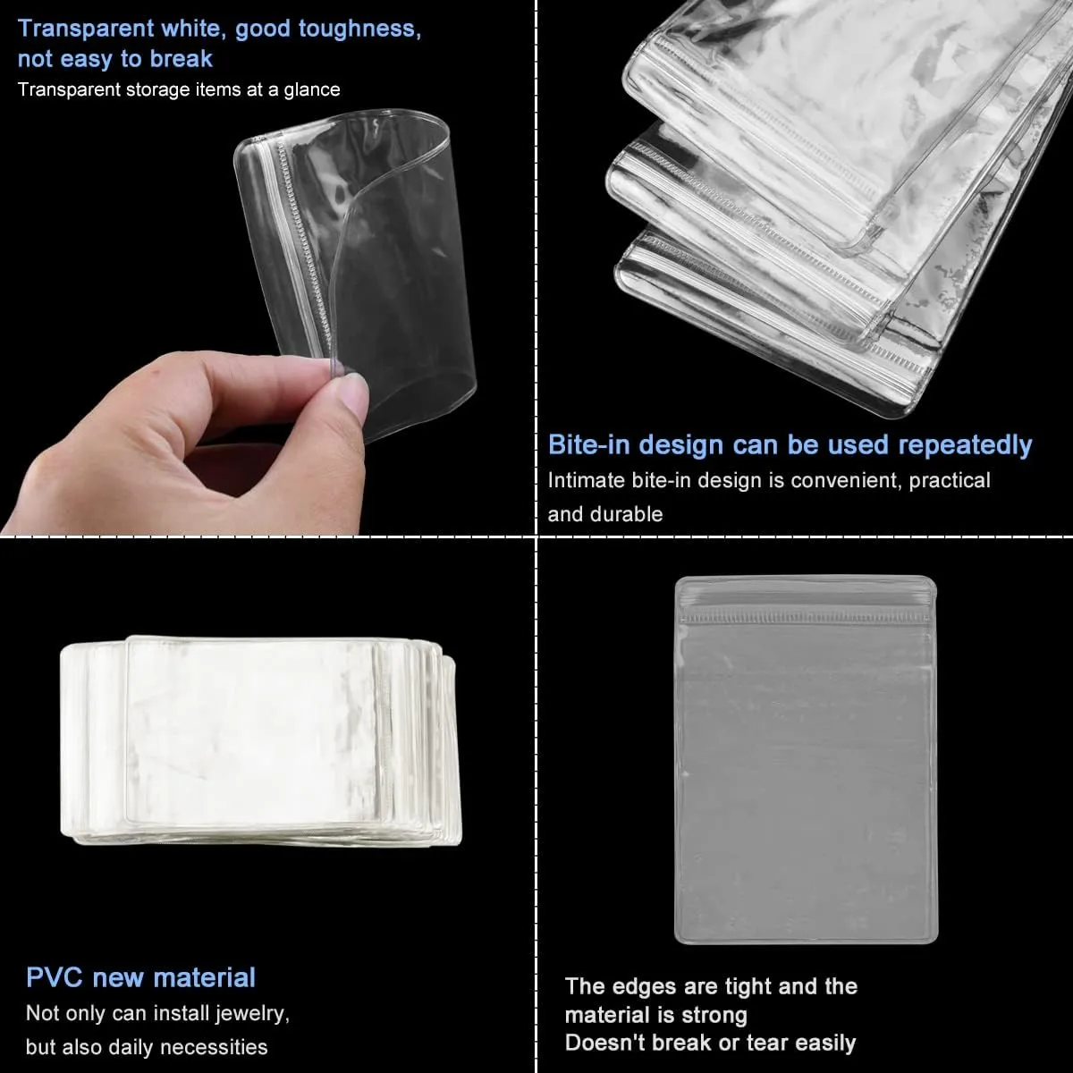 PVC Clear Jewelry Anti Oxidation Zipper Bags 100 PCS Antitarnish Jewelry Rings Earrings Packing Storage Pouch 2.8x4.3 INCH Transparent Jewellery Pouch Thick Airtight Storage SackClear)