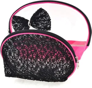 Qtqgoitem Lady Clear Fuchsia Soft Plastic Black Polyester Zip Up Cosmetic Bags 2 in 1 (Model: c05 f26 d07 291 955)