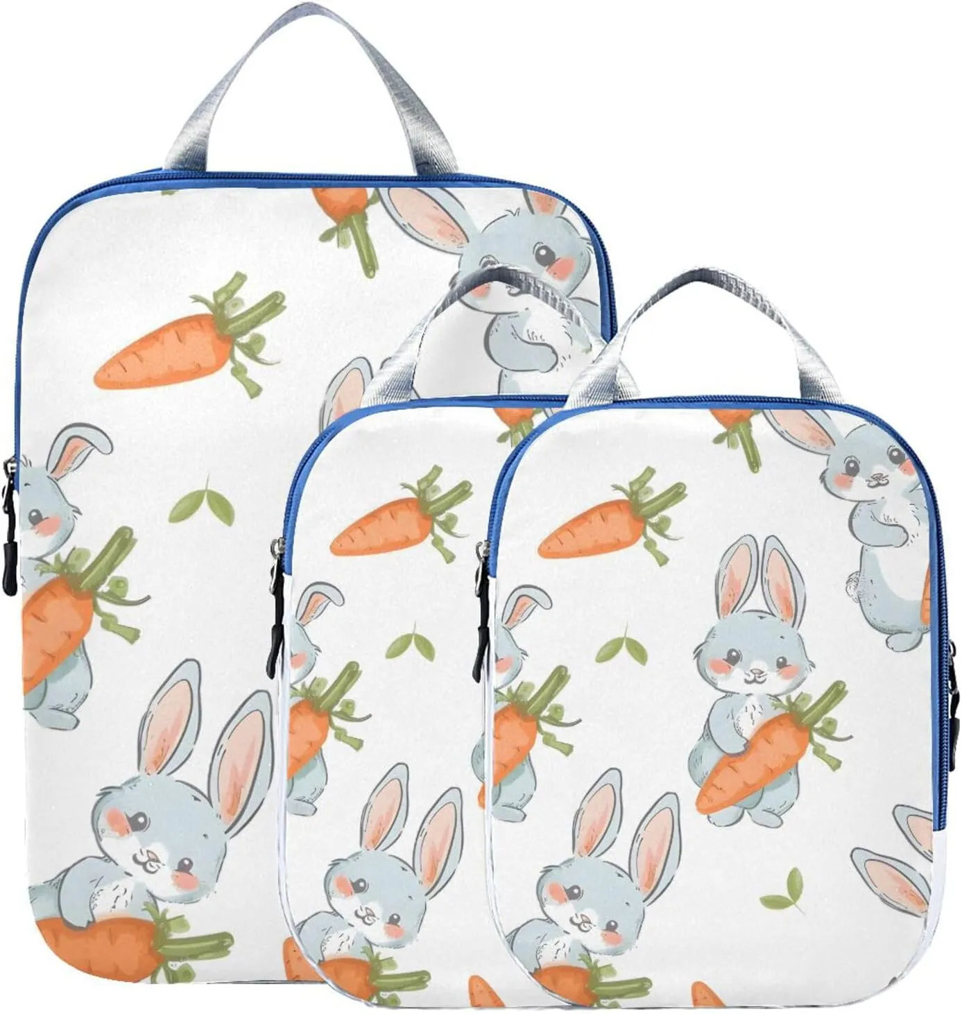 Rabbit Carrot White Compression Packing Cubes for Travel Packing Organizers Backpack 3 Pack Luggage Travel Essentials Carry Must Haves Waterproof Suitcase Storage Bags