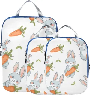 Rabbit Carrot White Compression Packing Cubes for Travel Packing Organizers Backpack 3 Pack Luggage Travel Essentials Carry Must Haves Waterproof Suitcase Storage Bags