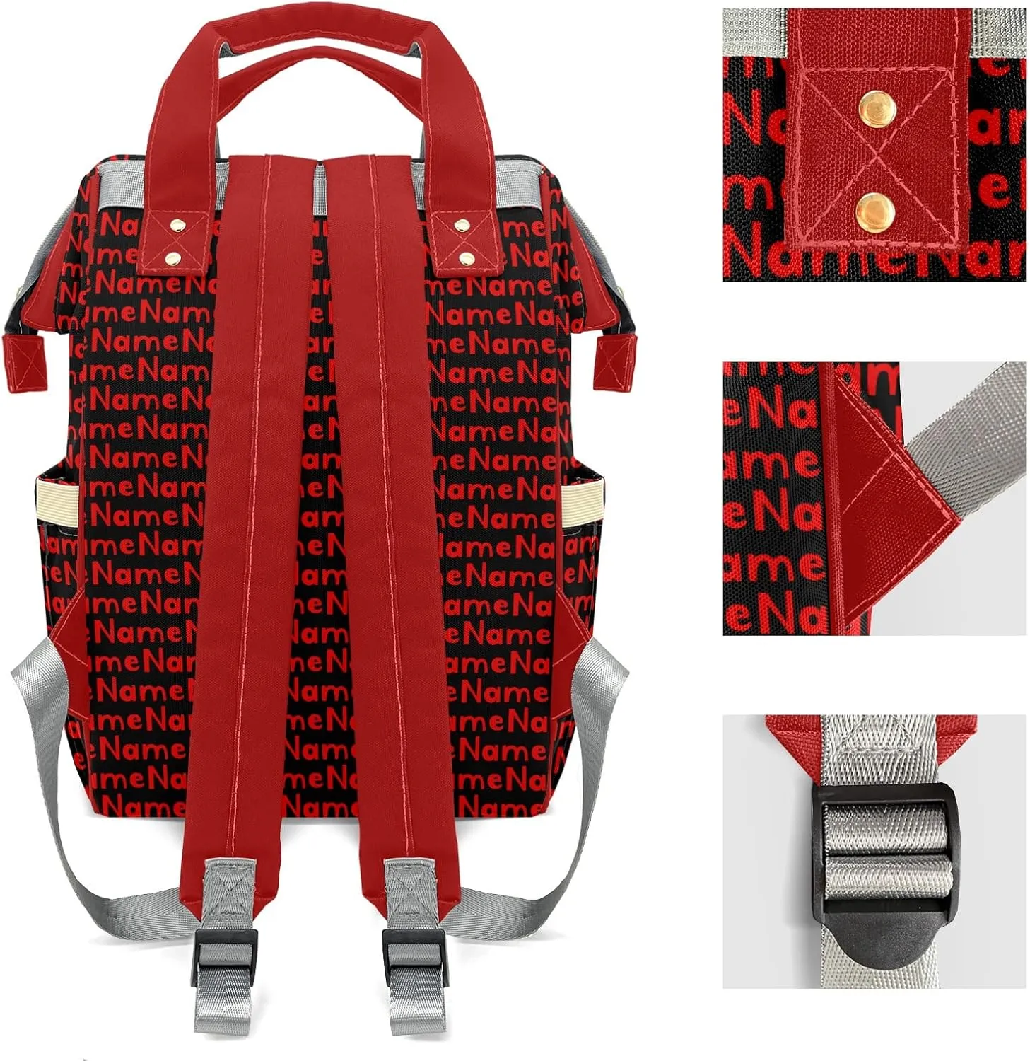 Red Black Mummy Bags Custom Personalized with Name Diaper Bags Backpack Nappy Bag Gifts
