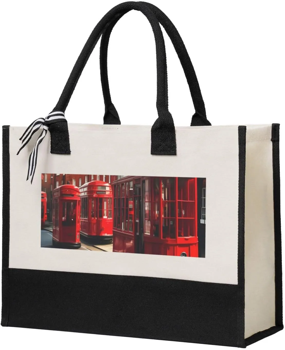 Red London Street Print Large Capacity Bag Shopping Tote Bags Canvas Tote Bag for Women Eco-Friendly